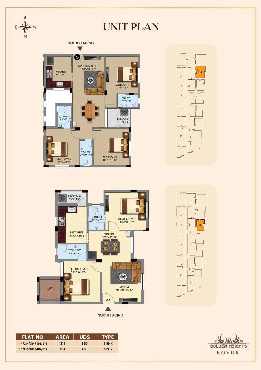 2 & 3 BHK Floor Plan 3